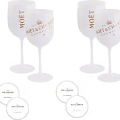 Moët & Chandon Champagnergläser ICE IMPERIAL 450ml Aus Acryl Set Mit 4 Gläsern Inkl. Untersetzer