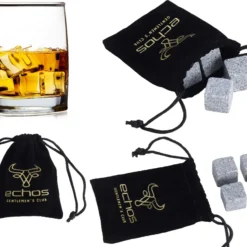Echos 4er Whisky Steine Set Aus Granit | Wieder Verwendbar | Im Hochwertigem Stoffbeutel |