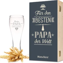 Leonardo Weizenglas Mit Gravur - Bester Papa Der Welt - Geschenk Für Papa Ideal Als Vatertagsgeschenk 0,5l Bierglas Weizenbierglas Als Geburtstagsgeschenk Für Männer Als Geschenkset