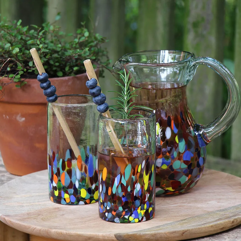 Mundgeblasenes Trinkglas Aus Mexiko Hoch 300ml Konfetti, Recyclingglas, Longdrink Glas 4 Mundgeblasenes Trinkglas Aus Mexiko Hoch 300ml Konfetti, Recyclingglas, Longdrink Glas - Image 2