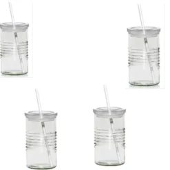 6 Stück Trinkgläser Mit Strohhalm Wiederverwendbar Glas Gläser