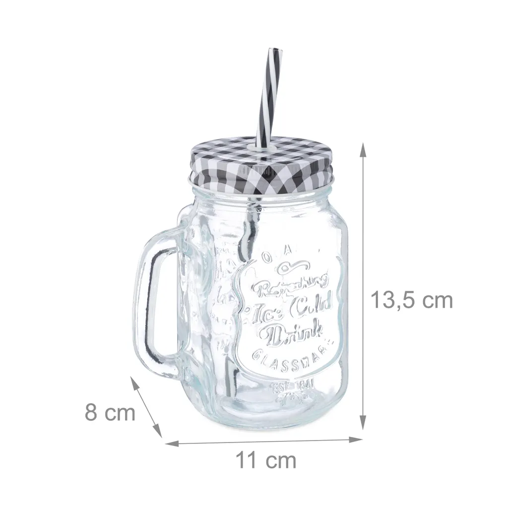 Relaxdays 8er Set Trinkgläser Mit Deckel Kariert 6 Relaxdays 8er Set Trinkgläser Mit Deckel Kariert - Image 4