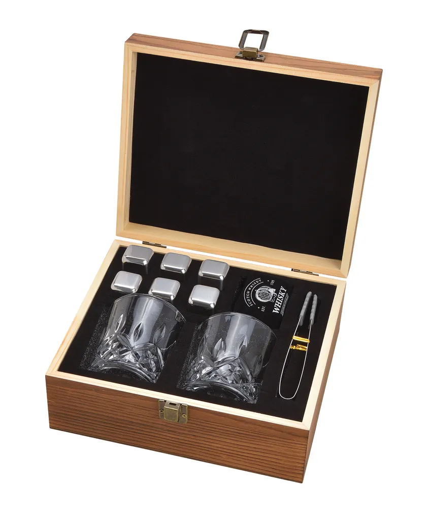 Whisky Geschenk-Set Mit 2 Gläsern, Eiswürfeln Aus Edelstahl, Zange, Samtbeutel In Einer Schönen Holzbox 9 Whisky Geschenk-Set Mit 2 Gläsern, Eiswürfeln Aus Edelstahl, Zange, Samtbeutel In Einer Schönen Holzbox - Image 7