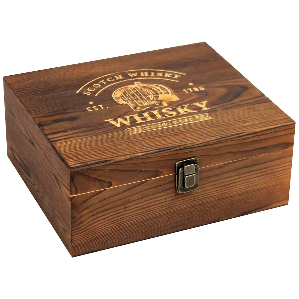 Whisky Geschenk-Set Mit 2 Gläsern, Eiswürfeln Aus Edelstahl, Zange, Samtbeutel In Einer Schönen Holzbox 6 Whisky Geschenk-Set Mit 2 Gläsern, Eiswürfeln Aus Edelstahl, Zange, Samtbeutel In Einer Schönen Holzbox - Image 4