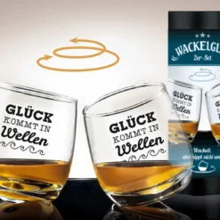 Gilde Wackelglas " Glück " 2 Er Set Whiskyglas Trinkglas