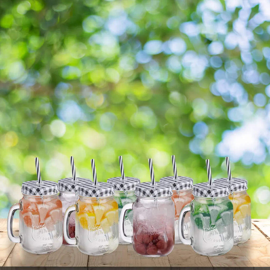 Relaxdays 8er Set Trinkgläser Mit Deckel Kariert 4 Relaxdays 8er Set Trinkgläser Mit Deckel Kariert - Image 2