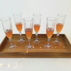 6er Set Kunststoff Champagner-Gläser Kristalleffekt 200ml / Ø6x22,5cm