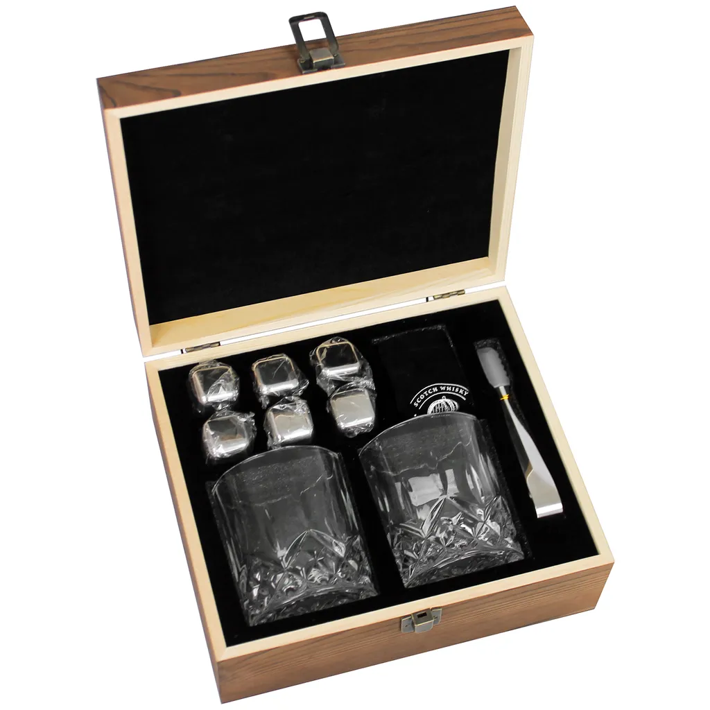 Whisky Geschenk-Set Mit 2 Gläsern, Eiswürfeln Aus Edelstahl, Zange, Samtbeutel In Einer Schönen Holzbox 7 Whisky Geschenk-Set Mit 2 Gläsern, Eiswürfeln Aus Edelstahl, Zange, Samtbeutel In Einer Schönen Holzbox - Image 5