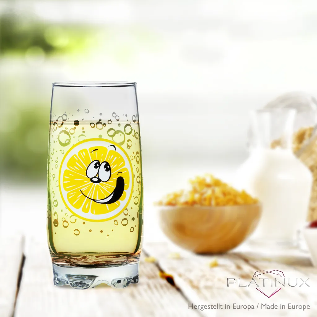 Trinkgläser Mit Lustigen Fruchtgesichtern 350ml (max. 400ml) Set 6 Teilig Aus Glas Bunt 7 Trinkgläser Mit Lustigen Fruchtgesichtern 350ml (max. 400ml) Set 6 Teilig Aus Glas Bunt - Image 5