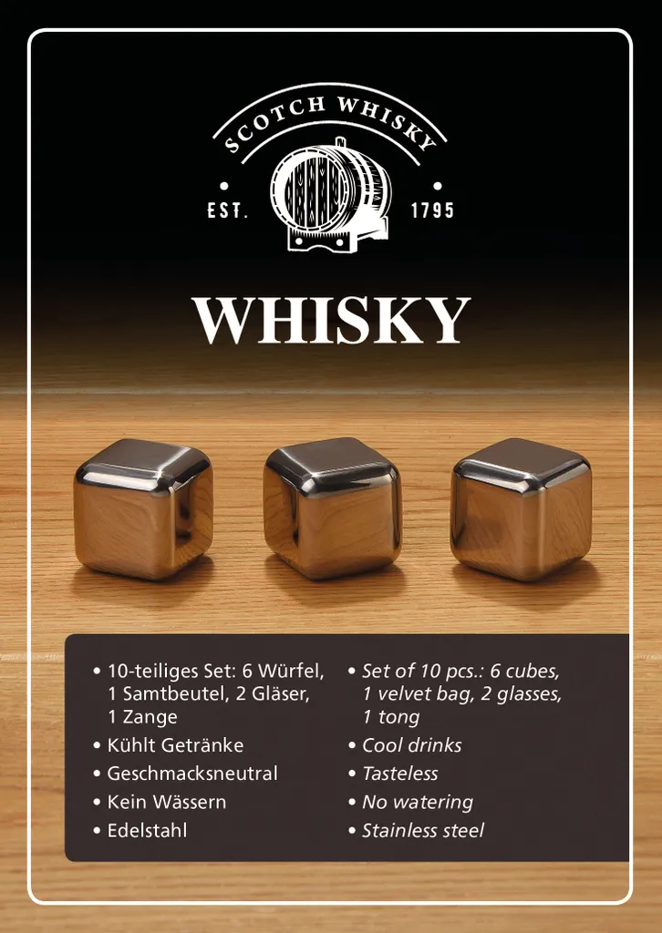 Whisky Geschenk-Set Mit 2 Gläsern, Eiswürfeln Aus Edelstahl, Zange, Samtbeutel In Einer Schönen Holzbox 17 Whisky Geschenk-Set Mit 2 Gläsern, Eiswürfeln Aus Edelstahl, Zange, Samtbeutel In Einer Schönen Holzbox - Image 15