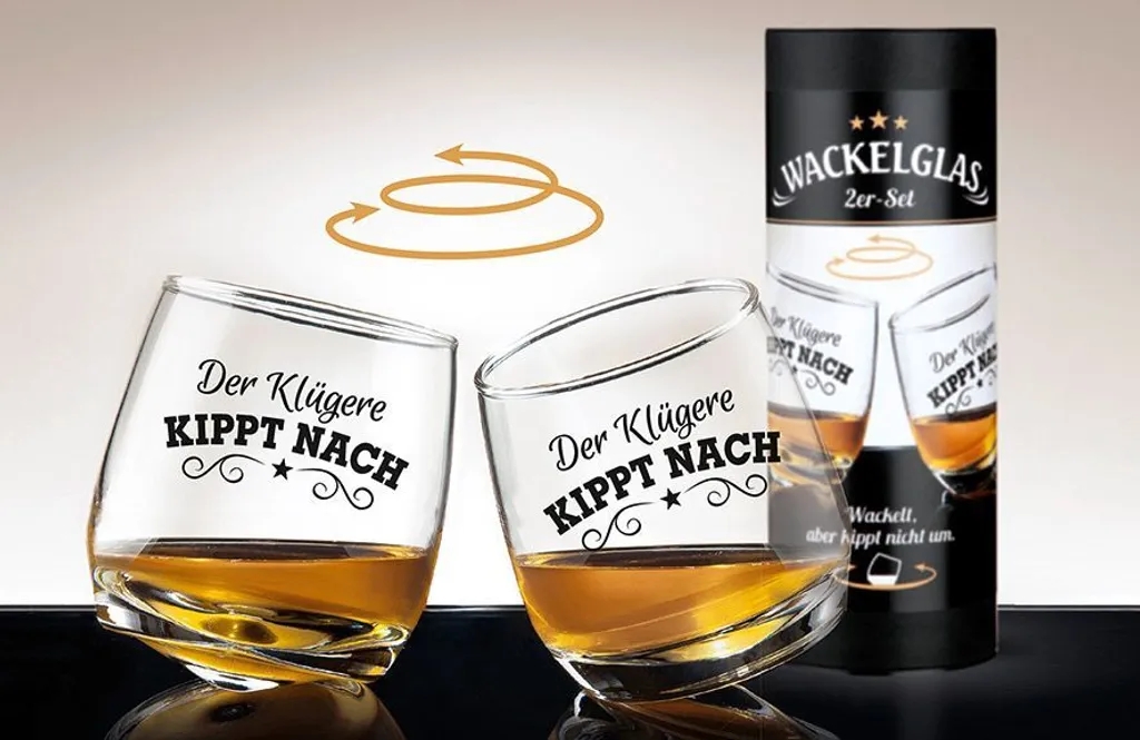 Gilde Wackelglas 2er-Set "Der Klügere Kippt Nach" Designgläser 27cl 8,8cm 3 Gilde Wackelglas 2er-Set "Der Klügere Kippt Nach" Designgläser 27cl 8,8cm