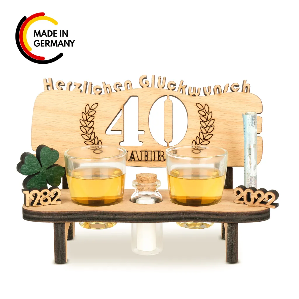 Brynnberg Schnapsbank Mit Jahreszahl Zum Geburtstag - Holz Lorbeerkranz Mit Zahl 40 Jahre Hochzeitstag Und Jahrestag Oder Geburtstag - Schnapsgläser Latte Mit 2 Gläsern 4 Brynnberg Schnapsbank Mit Jahreszahl Zum Geburtstag - Holz Lorbeerkranz Mit Zahl 40 Jahre Hochzeitstag Und Jahrestag Oder Geburtstag - Schnapsgläser Latte Mit 2 Gläsern - Image 2