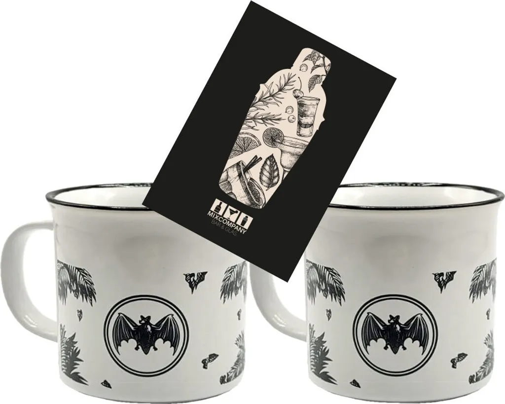 Bacardi 2er Set Tasse Becher Glas Weiß Mit Griff Und Schwarzem Druck 2 Bacardi 2er Set Tasse Becher Glas Weiß Mit Griff Und Schwarzem Druck